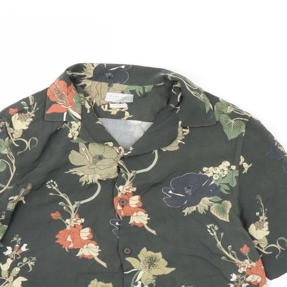 Zara Mens Green Floral   Button-Up Size M