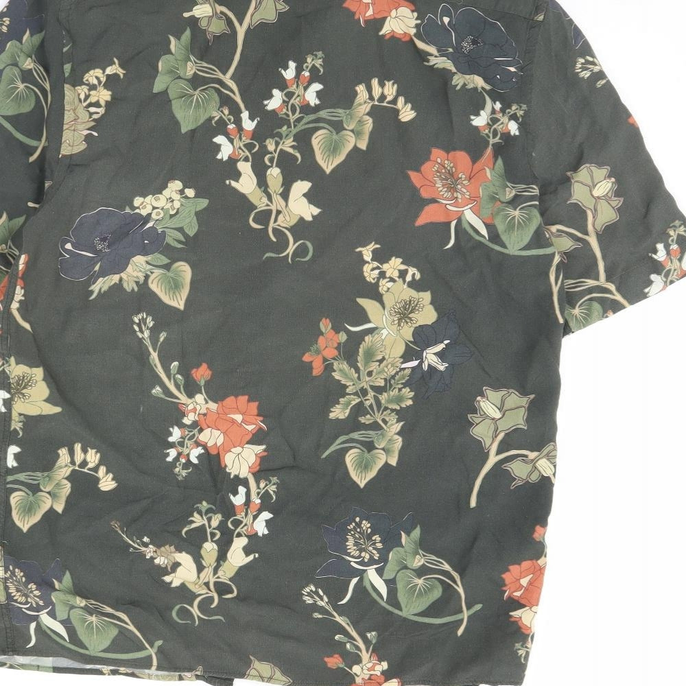 Zara Mens Green Floral   Button-Up Size M
