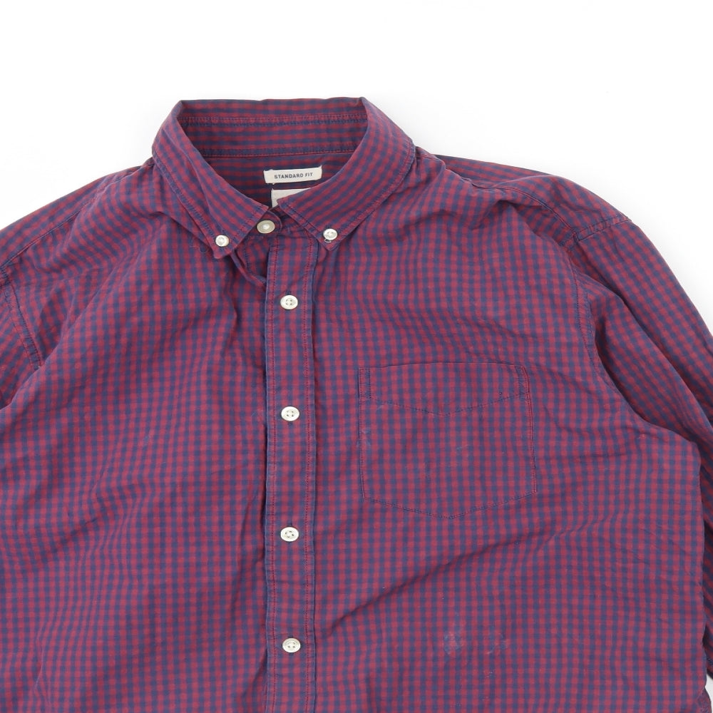 Gap Mens Purple Check   Dress Shirt Size L