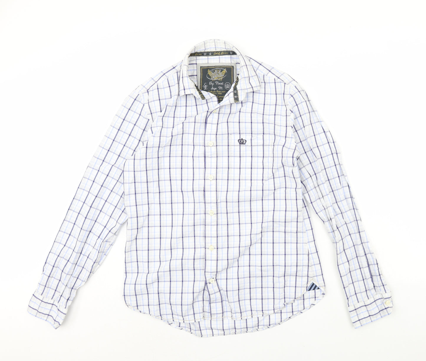 NEXT Mens Blue Check   Dress Shirt Size M