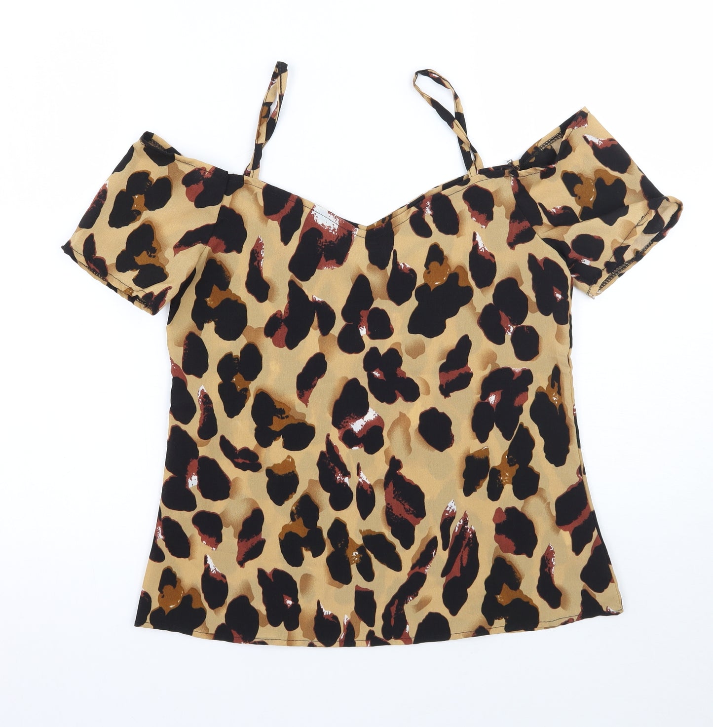 Preworn Womens Beige Animal Print  Basic Blouse Size S