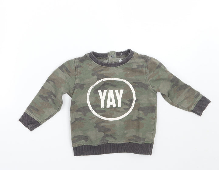 Babaluno Boys Green Camouflage Pullover Jumper Size 12-18 Months