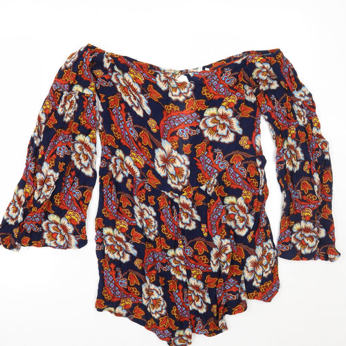 Out From Under Womens Blue Floral  Playsuit One-Piece Size S