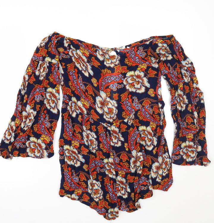 Out From Under Womens Blue Floral Playsuit One-Piece Size S