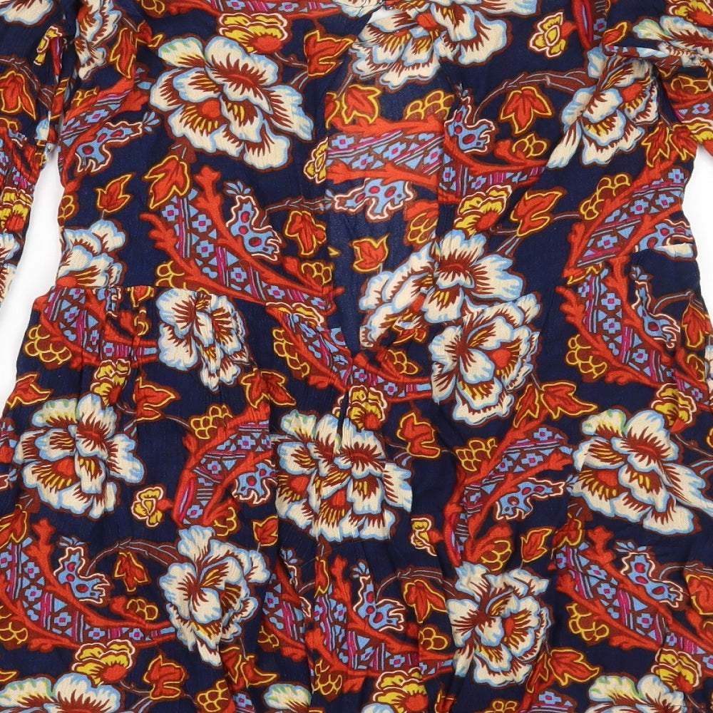 Out From Under Womens Blue Floral  Playsuit One-Piece Size S