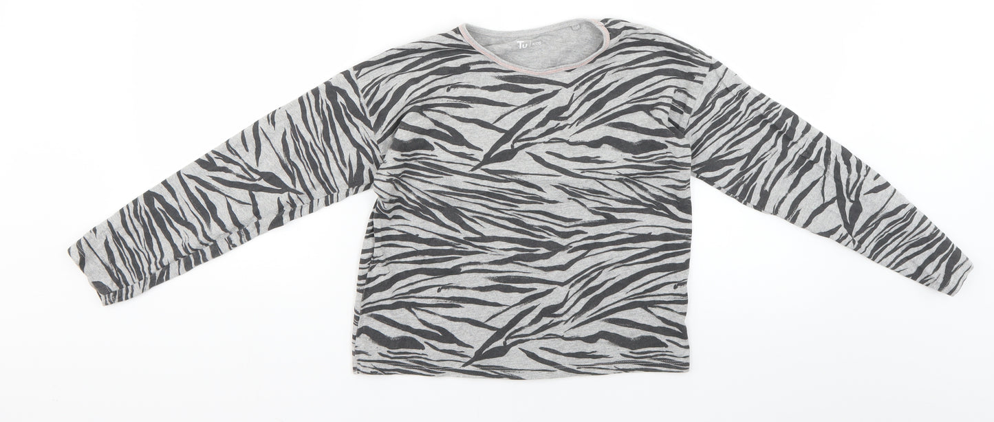 TU Girls Black Animal Print  Basic T-Shirt Size 10 Years