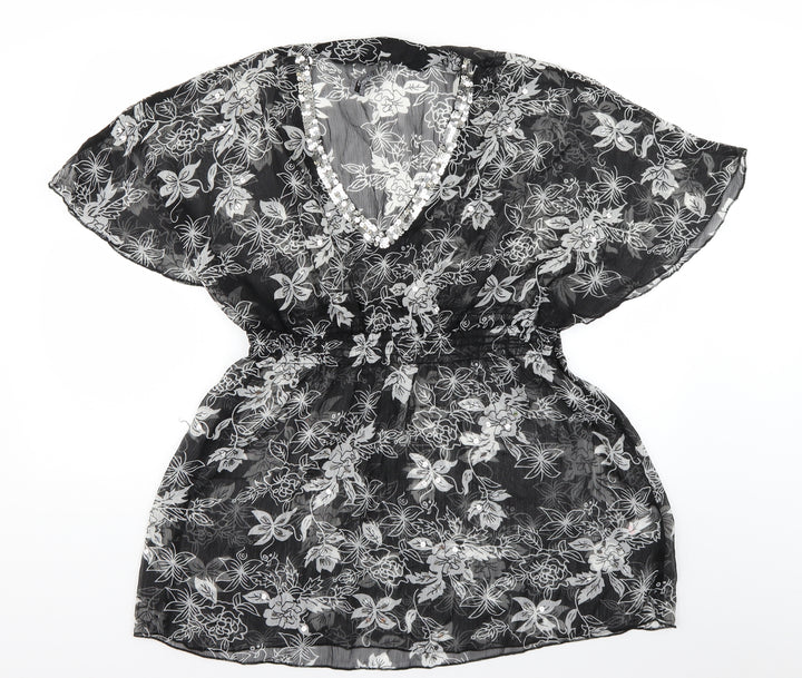 beachlife Womens Black Floral  Pullover Casual Size M