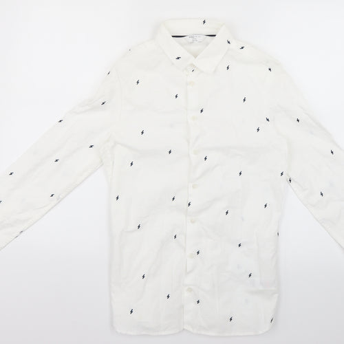 Marks & Spencer Boys White Geometric  Basic Button-Up Size 12-13 Years