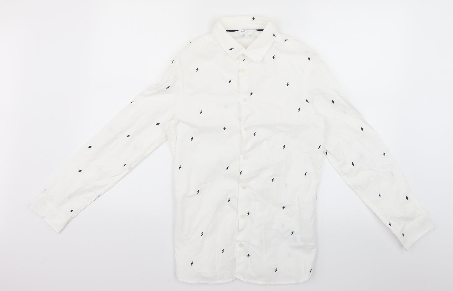 Marks & Spencer Boys White Geometric  Basic Button-Up Size 12-13 Years