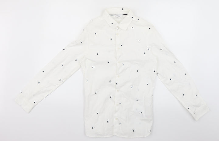 Marks & Spencer Boys White Geometric  Basic Button-Up Size 12-13 Years