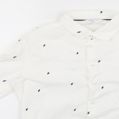Marks & Spencer Boys White Geometric  Basic Button-Up Size 12-13 Years