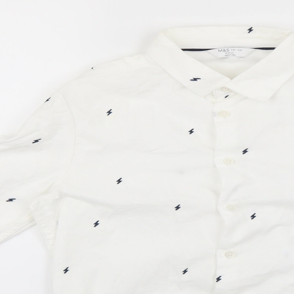 Marks & Spencer Boys White Geometric  Basic Button-Up Size 12-13 Years
