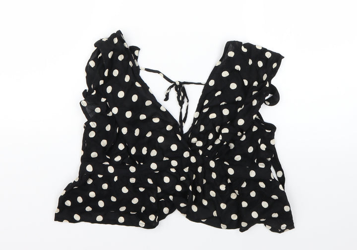 Topshop Womens Black Polka Dot  Wrap Blouse Size 8