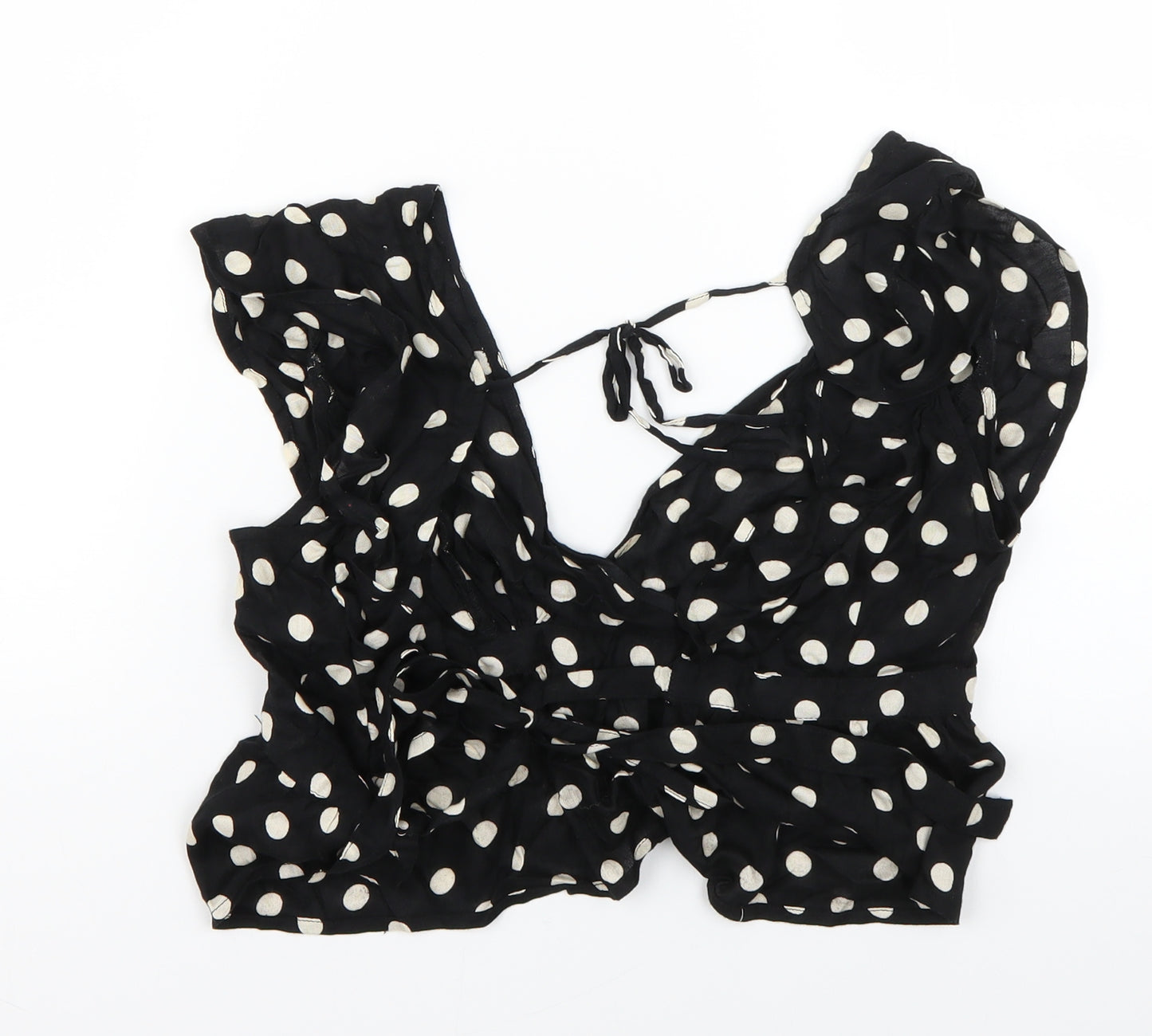 Topshop Womens Black Polka Dot  Wrap Blouse Size 8