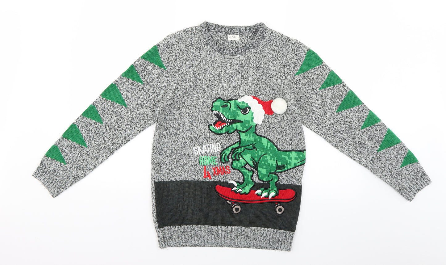F&F Boys Grey Geometric Knit Pullover Jumper Size 10-11 Years  - Christmas