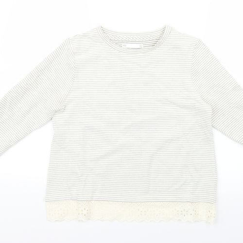 Marks and Spencer Girls White Striped Knit Pullover Jumper Size 13-14 Years