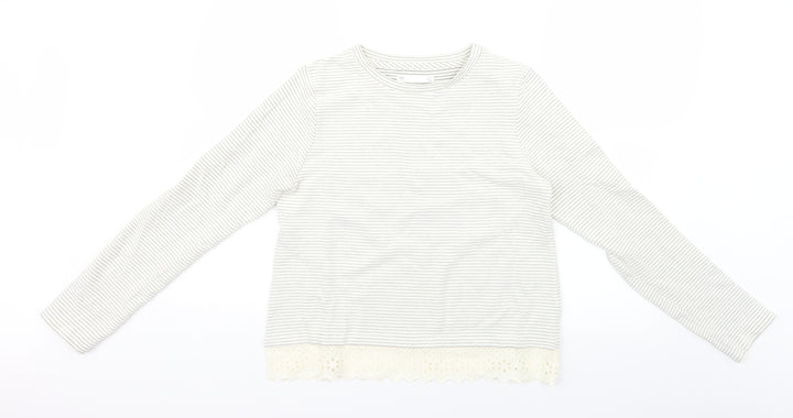 Marks and Spencer Girls White Striped Knit Pullover Jumper Size 13-14 Years