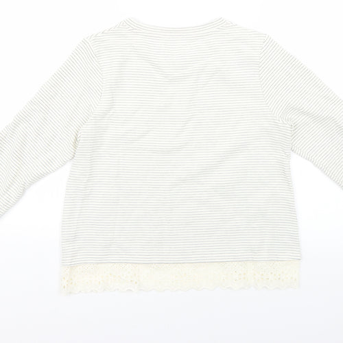 Marks and Spencer Girls White Striped Knit Pullover Jumper Size 13-14 Years