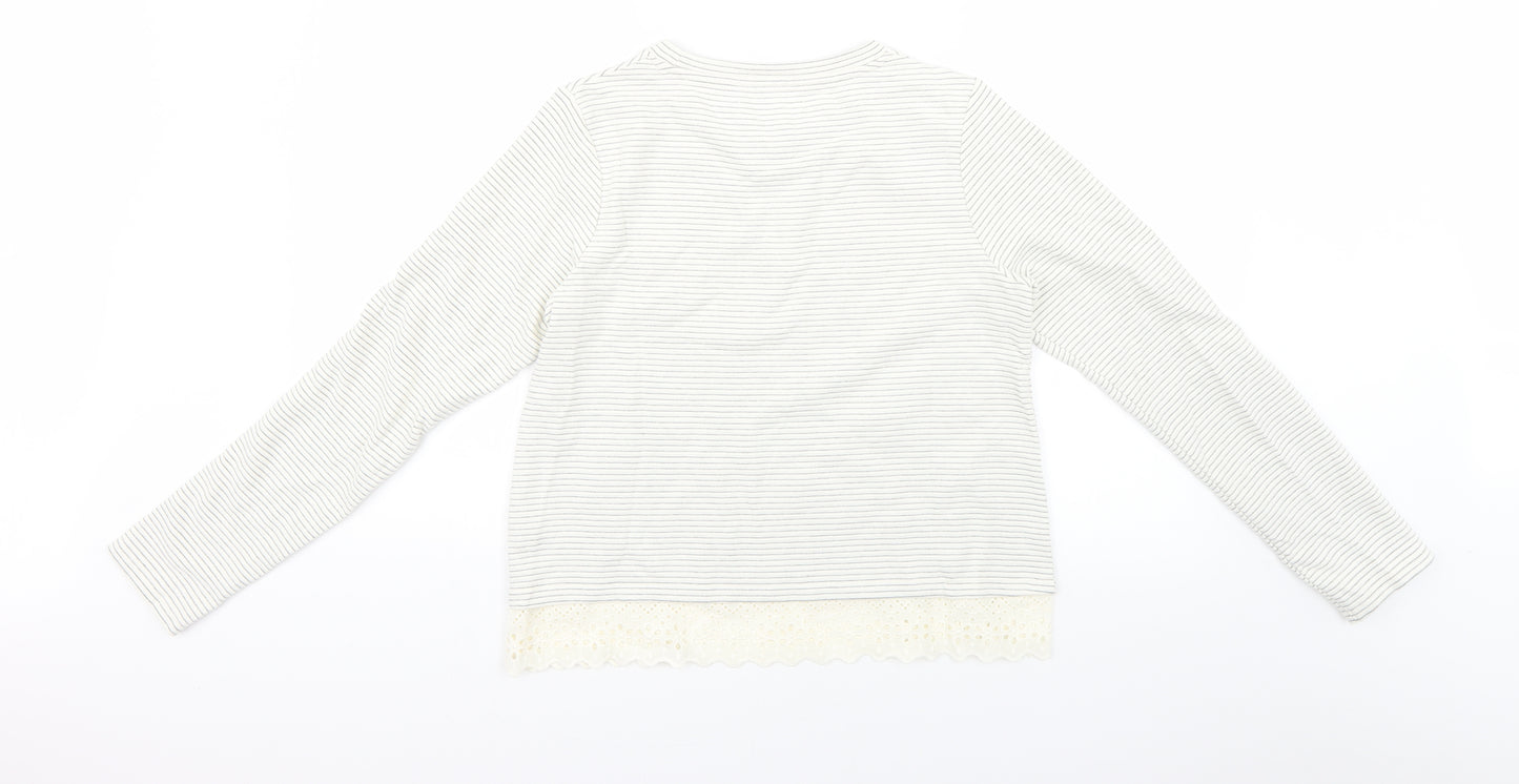 Marks and Spencer Girls White Striped Knit Pullover Jumper Size 13-14 Years