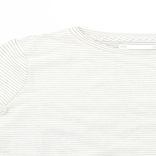 Marks and Spencer Girls White Striped Knit Pullover Jumper Size 13-14 Years