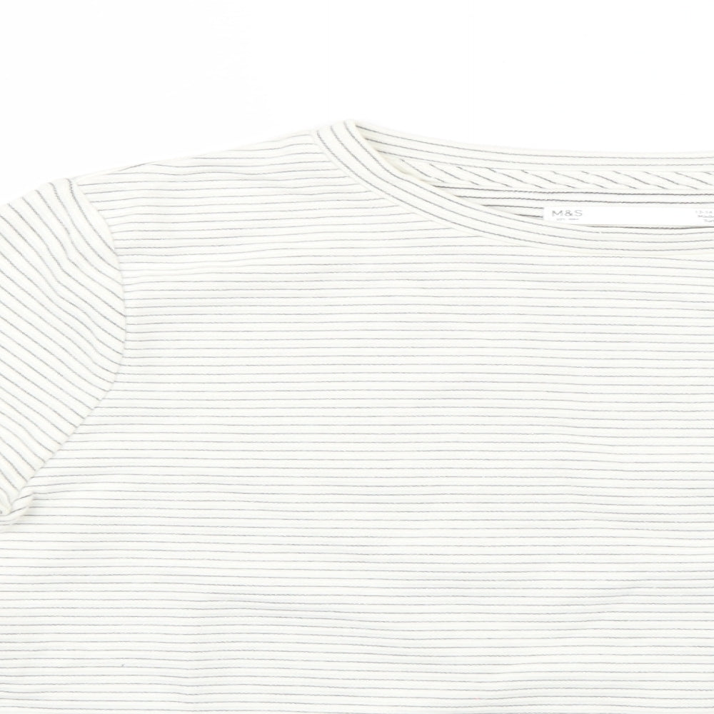 Marks and Spencer Girls White Striped Knit Pullover Jumper Size 13-14 Years