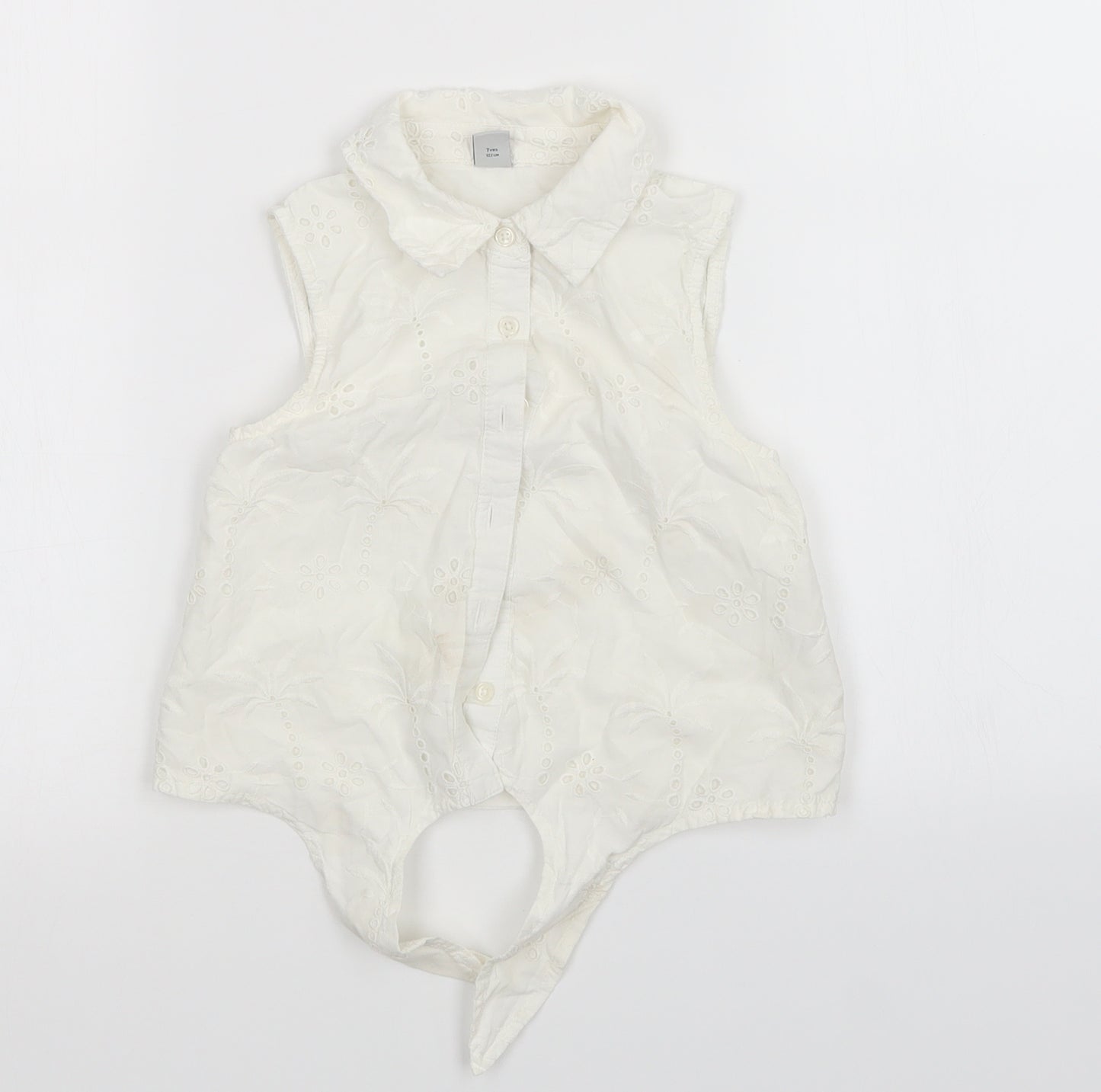 TU Girls White Floral  Basic Button-Up Size 7 Years