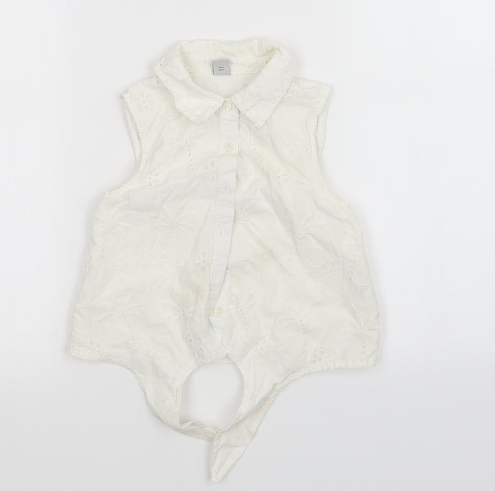 TU Girls White Floral Basic Button-Up Size 7 Years