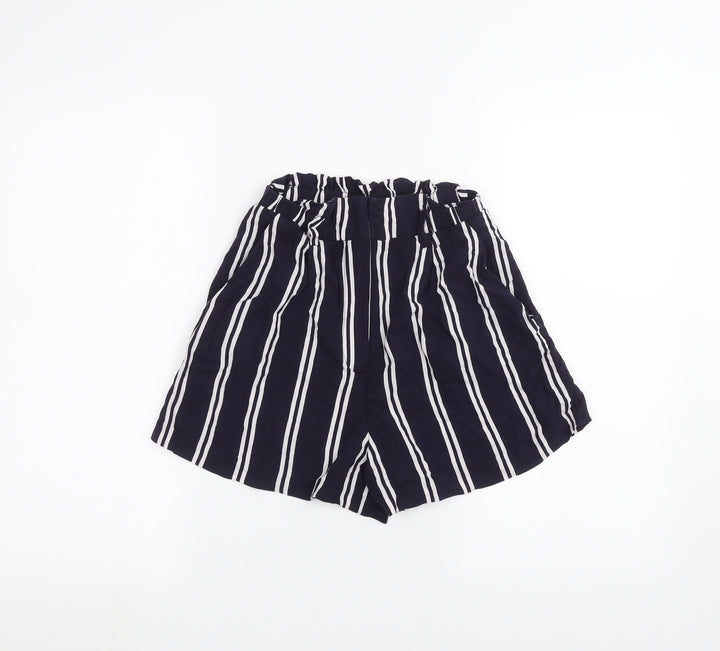 H&M Womens Blue Striped Paperbag Shorts Size 4