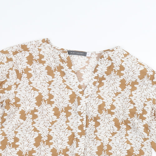 Mini Velvet Womens Brown Floral  Basic Blouse Size XS