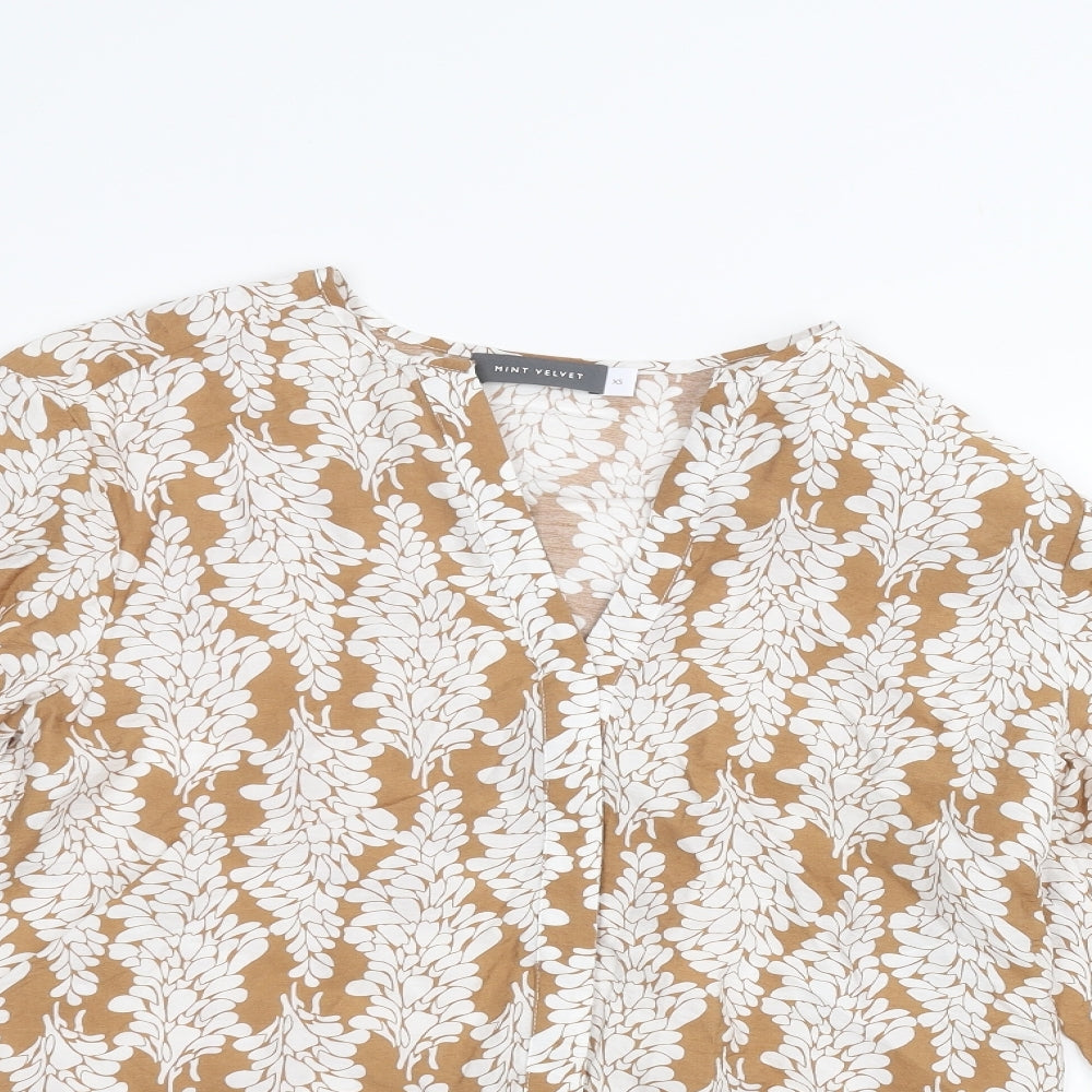 Mini Velvet Womens Brown Floral  Basic Blouse Size XS