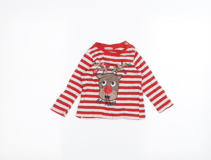 So Cute Baby Grey Striped  Basic T-Shirt Size 9-12 Months  - christmas