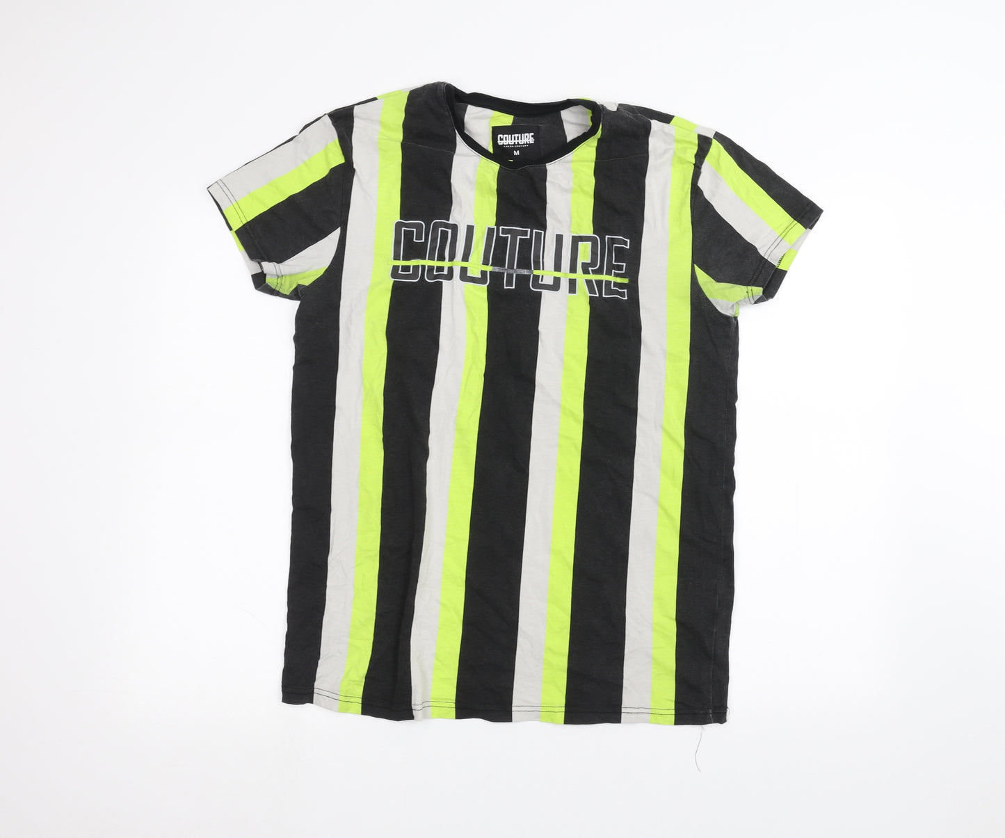 Couture Mens Black Striped   T-Shirt Size M