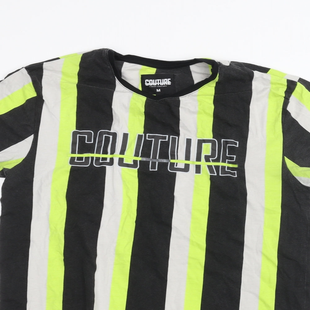 Couture Mens Black Striped   T-Shirt Size M