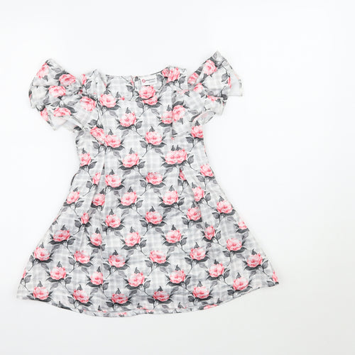 Peppermint Girls Grey Floral  Fit & Flare  Size 2-3 Years