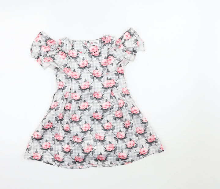 Peppermint Girls Grey Floral Fit & Flare Size 2-3 Years