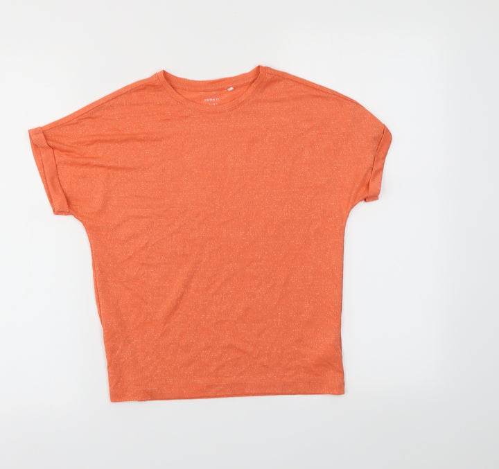 name it Girls Orange Striped  Basic T-Shirt Size 9-10 Years