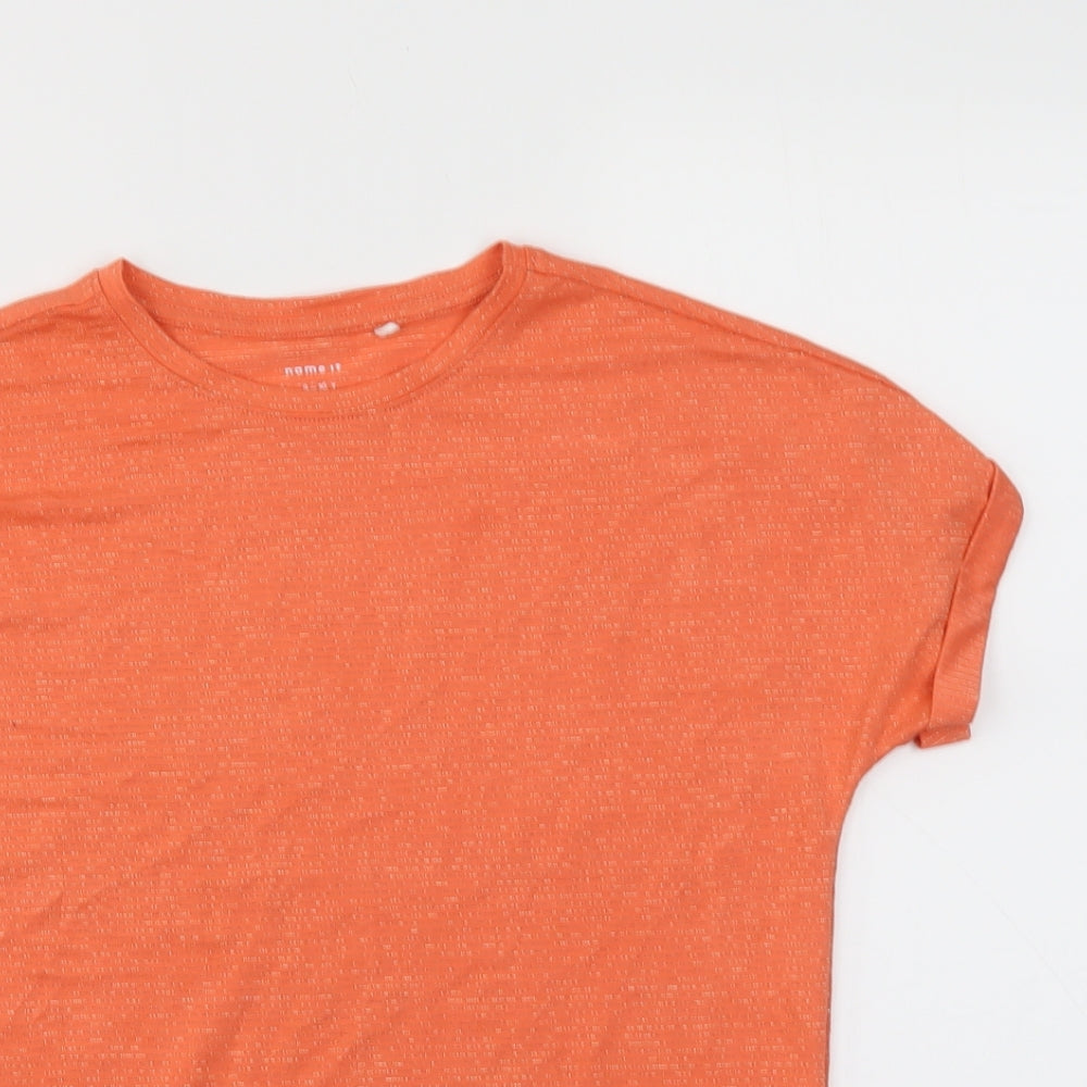name it Girls Orange Striped  Basic T-Shirt Size 9-10 Years