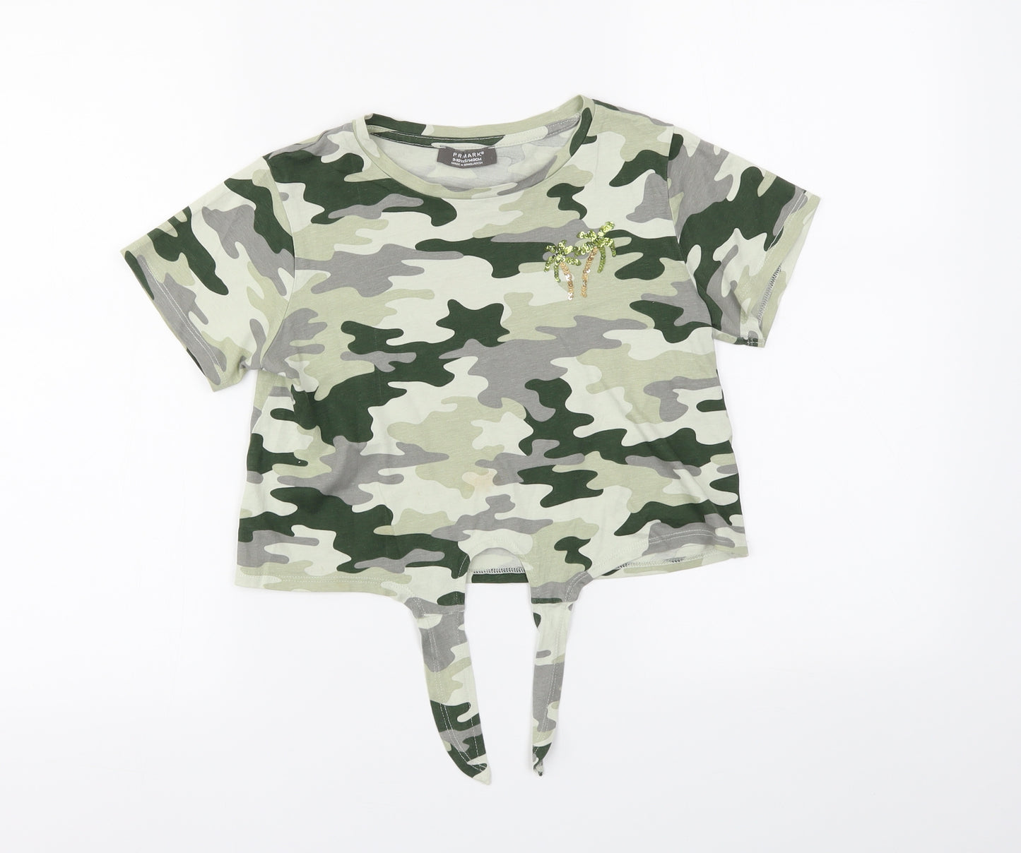 Primark Girls Green Camouflage  Basic T-Shirt Size 9-10 Years  - Sequin detail