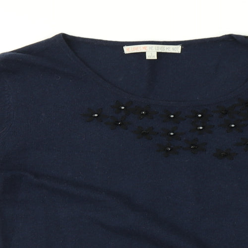 He Loves me He Loves me not Womens Blue   Pullover Jumper Size 10