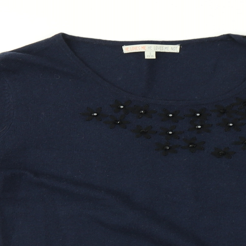 He Loves me He Loves me not Womens Blue   Pullover Jumper Size 10