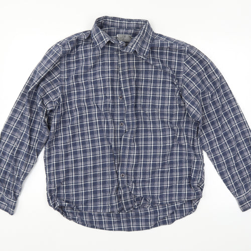 M&S Mens Blue Check   Button-Up Size L