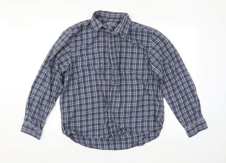 M&S Mens Blue Check   Button-Up Size L