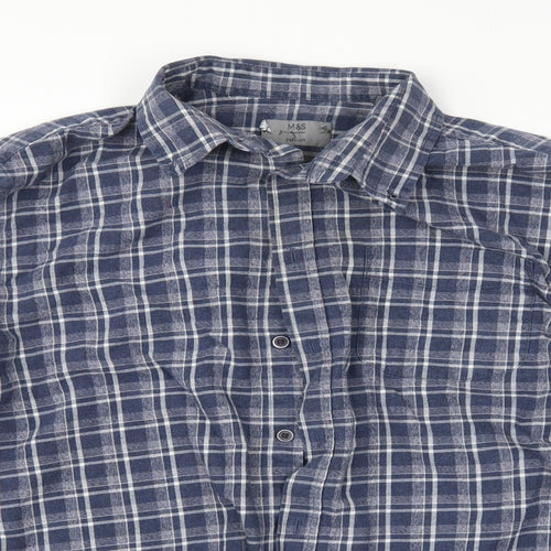 M&S Mens Blue Check   Button-Up Size L