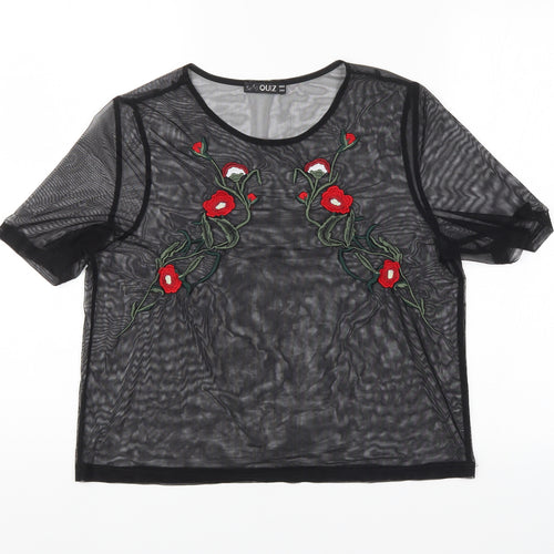 Quiz Womens Black Floral  Basic Blouse Size 12