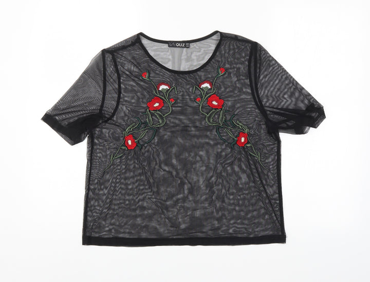 Quiz Womens Black Floral  Basic Blouse Size 12