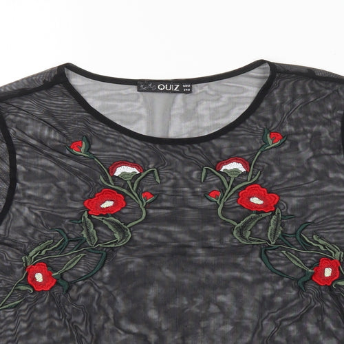 Quiz Womens Black Floral  Basic Blouse Size 12