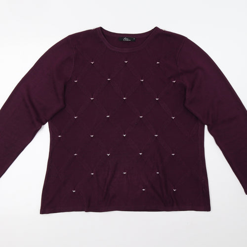BM Collection Womens Purple  Knit Pullover Jumper Size M