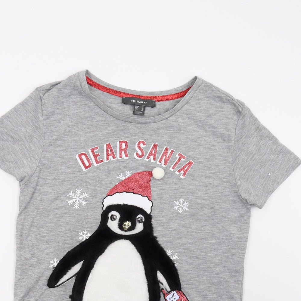 Primark Girls Grey   Basic T-Shirt Size 8 Years  - Christmas