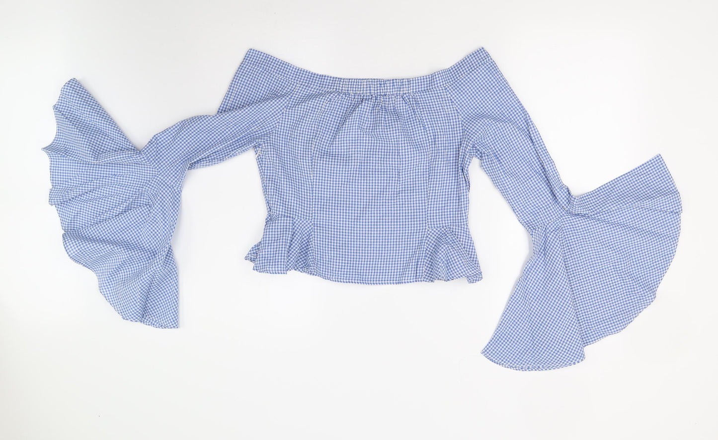 Boohoo Womens Blue Check  Basic Blouse Size 10