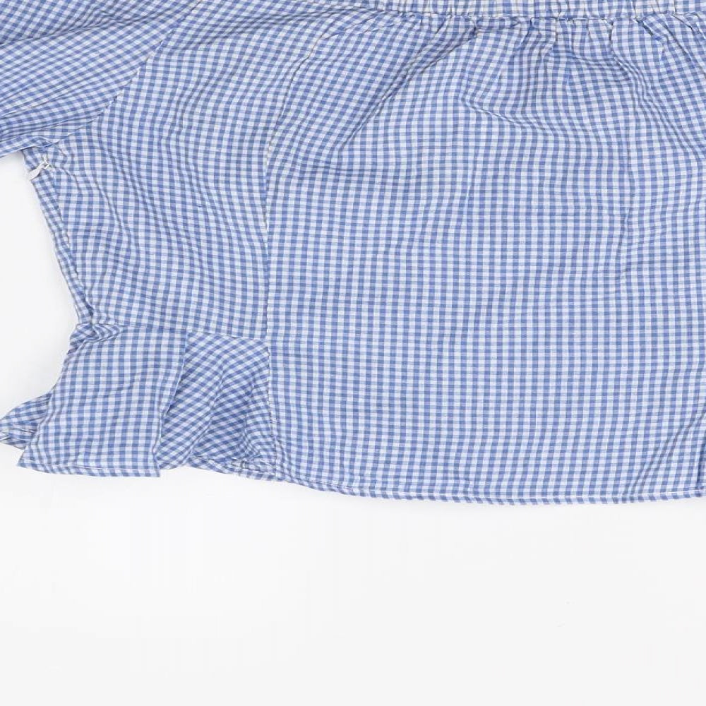 Boohoo Womens Blue Check  Basic Blouse Size 10